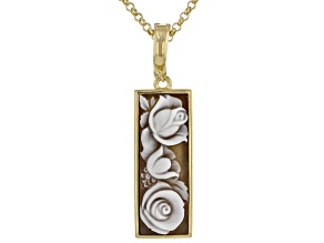 Brown Rose Cameo Bar 18k Yellow Gold Over Sterling Silver Enhancer Pendant with Chain