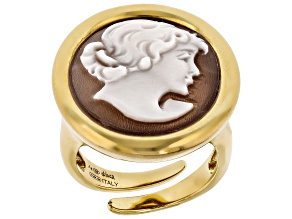 Brown Portrait Cameo 18k Yellow Gold Over Sterling Silver Ring
