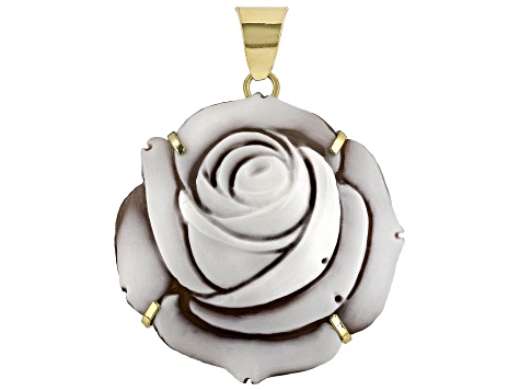 Brown Rose Cameo 18k Yellow Gold Over Sterling Silver Pendant