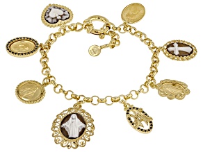 Brown Sacred Cameo 18k Yellow Gold Over Sterling Silver Charm Bracelet