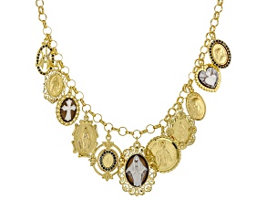 Brown Sacred Cameo 18k Yellow Gold Over Sterling Silver Charm 18" Necklace