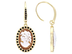 Brown Portrait Cameo and 0.62ctw Cubic Zirconia 18k Yellow Gold Over Sterling Silver Earrings