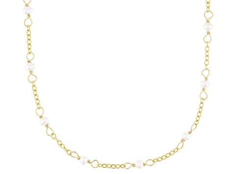 3.5mm White Cultured Freshwater Pearl 18k Yellow Gold Over Sterling Silver Station 36" Necklace