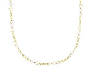 3.5mm White Cultured Freshwater Pearl 18k Yellow Gold Over Sterling Silver Station 36" Necklace