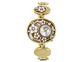 38x32mm Alpine Flowers Gold Tone Stainless Steel Watch