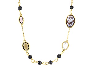 12x8mm Flower Cameo and 9.59ctw Cubic Zirconia and Glass Bead 18k Gold Over Silver 49" Necklace