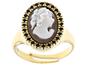 Brown Portrait Cameo 18k Yellow Gold Over Sterling Silver Ring