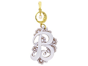 55x40mm Initial "B" Cameo and 7x5mm Cultured Freshwater Pearl 18k Gold Over Silver Enhancer Pendant