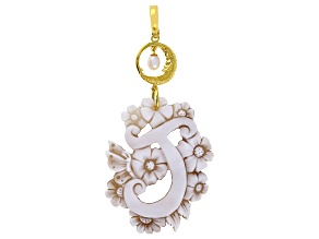 55x40mm Initial "J" Cameo and 7x5mm Cultured Freshwater Pearl 18k Gold Over Silver Enhancer Pendant
