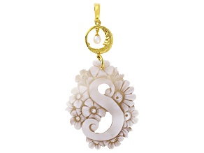 55x40mm Initial "S" Cameo and 7x5mm Cultured Freshwater Pearl 18k Gold Over Silver Enhancer Pendant