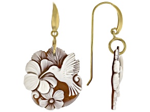 Cameo Italiano 25x22mm Hummingbird Cameo 18k Yellow Gold Over Sterling Silver Earrings