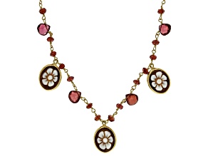 Flower & Portrait Cameos, 9.5ctw Garnets 18k Gold Over Sterling Silver Station Necklace