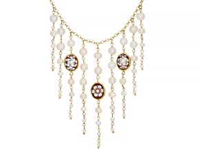 Cameo Italiano Floral Cameo And Cultured Freshwater Pearl 18K Gold Over Sterling Silver Bib Necklace