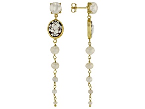 Cameo Italiano Floral Cameo With Cultured Freshwater Pearl 18K Gold Over Sterling Silver Earrings