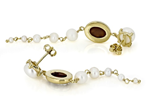Cameo Italiano Floral Cameo With Cultured Freshwater Pearl 18K Gold Over Sterling Silver Earrings