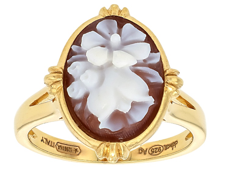 14x10mm Floral Cameo 18k Yellow Gold Over Sterling Silver Statement Ring