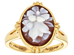 14x10mm Floral Cameo 18k Yellow Gold Over Sterling Silver Statement Ring