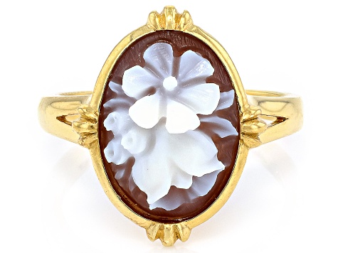 14x10mm Floral Cameo 18k Yellow Gold Over Sterling Silver Statement Ring
