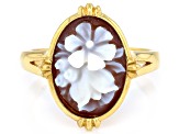 14x10mm Floral Cameo 18k Yellow Gold Over Sterling Silver Statement Ring
