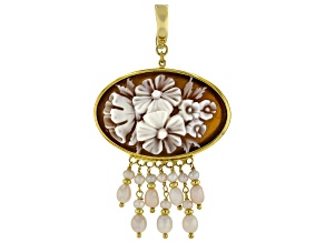 Cameo Italiano 38x24mm Cameo & Cultured Freshwater Pearls 18k Yellow Gold Over Silver Enhancer