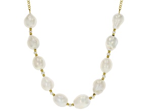 Cultured Freshwater Pearl 18k Yellow Gold Over Sterling Silver Station Necklace