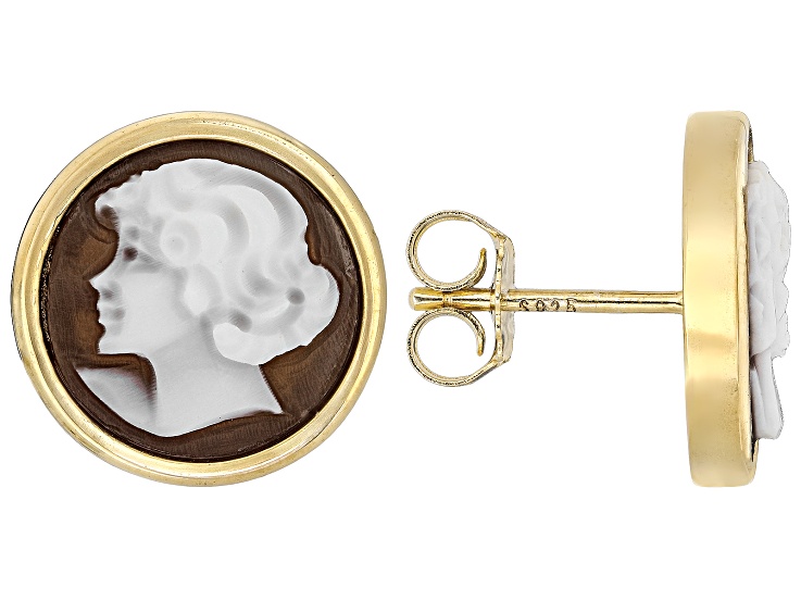 Portrait Cameo 18k Yellow Gold Over Sterling Silver Earrings