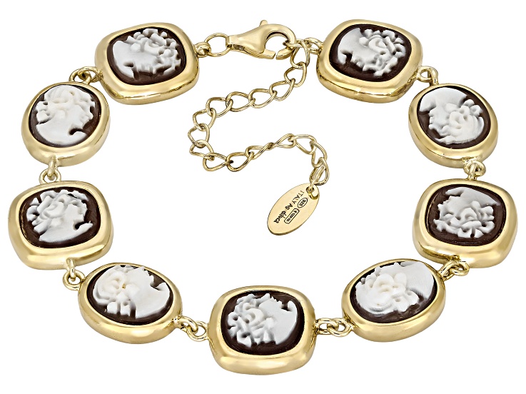 Portrait Cameo 18k Yellow Gold Over Sterling Silver 6.5 Inch Bracelet