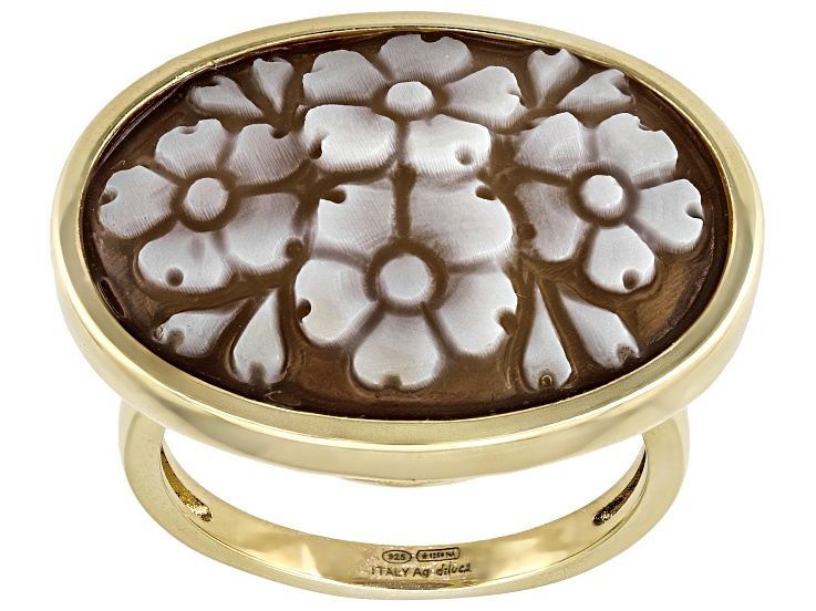Flower Cameo 18k Yellow Gold Over Sterling Silver Ring