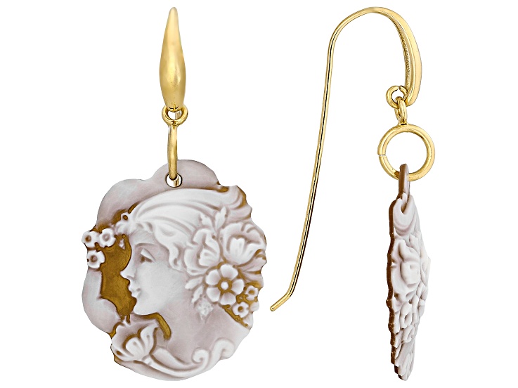 Portrait Cameo 18k Yellow Gold Over Sterling Silver Earrings