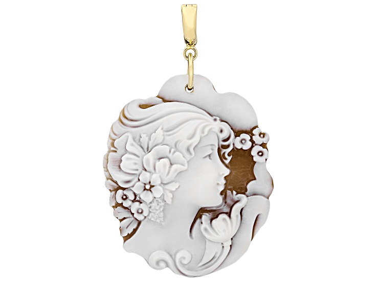 Cameo Italiano 50x40mm Portrait Cameo 18K Yellow Gold Over Sterling Silver Enhancer Pendant