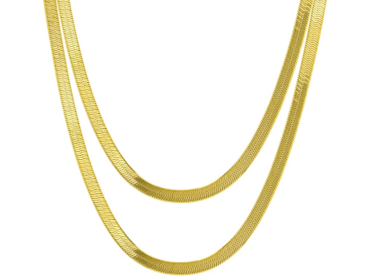18k Yellow Gold Over Sterling Silver 3mm Herringbone Link Chain Necklace Set Of Two 18 And 20 inch