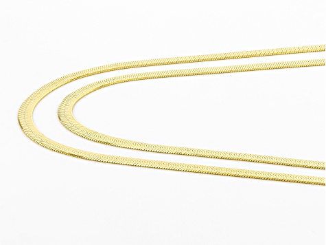 18k Yellow Gold Over Sterling Silver 3mm Herringbone Link Chain Necklace Set Of Two 18 And 20 inch