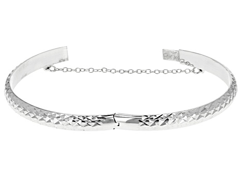 Sterling Silver Diamond Cut Hinged Bangle Bracelet