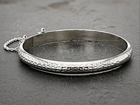 Sterling Silver Diamond Cut Hinged Bangle Bracelet