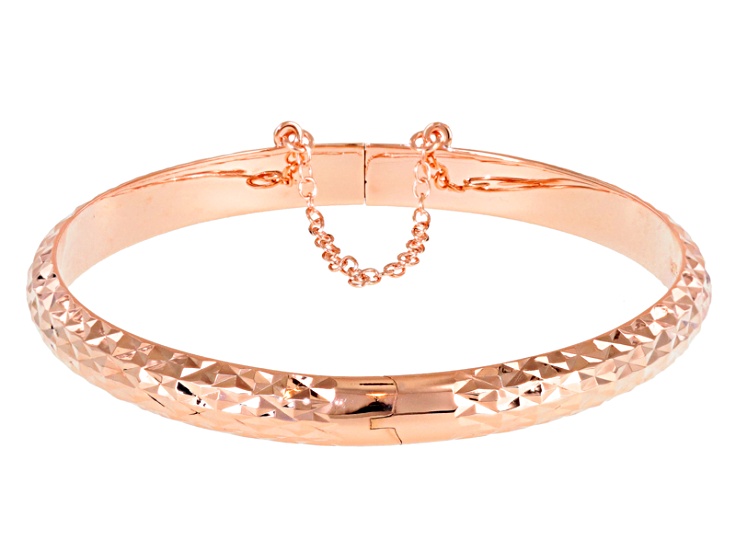 18K Rose Gold Over Sterling Silver Diamond Cut Hinged Bangle Bracelet