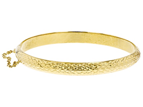 18K Yellow Gold Over Sterling Silver Diamond Cut Hinged Bangle Bracelet