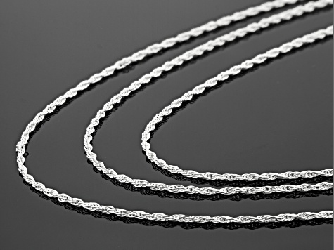 Sterling Silver Rope Link Chain Necklace Set Of Three 24 inch