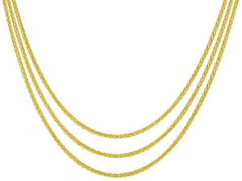 18k Yellow Gold Over Sterling Silver Wheat Link Sliding Adjustable Chain Set