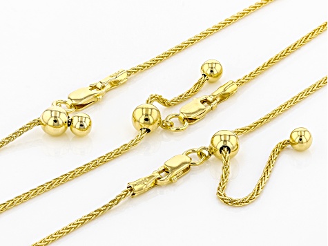 18k Yellow Gold Over Sterling Silver Wheat Link Sliding Adjustable Chain Set