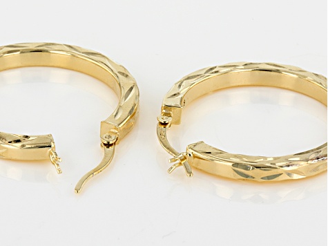 18k Yellow Gold Over Sterling Silver Diamond Cut Squared Tube Hoop Earrings