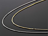 Rhodium & 14k Yellow Gold Over Sterling Silver Box Link Sliding Adjustable Chain Set Of 2