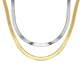 Rhodium Over Sterling Silver & 18k Yellow Gold Over Sterling Silver Herringbone Chain Set Of 2