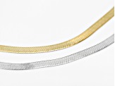 Rhodium Over Sterling Silver & 18k Yellow Gold Over Sterling Silver Herringbone Chain Set Of 2