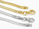 Rhodium Over Sterling Silver & 18k Yellow Gold Over Sterling Silver Herringbone Chain Set Of 2