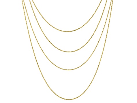 18K Yellow Gold Over Sterling Silver 1.3MM Diamond-Cut Set Of 4 Rope Chain