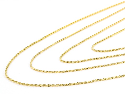 18K Yellow Gold Over Sterling Silver 1.3MM Diamond-Cut Set Of 4 Rope Chain