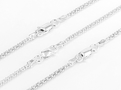 Sterling Silver Popcorn Link Chain Set 18, 20, And 24 inch