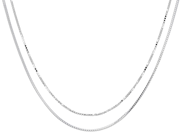 Sterling Silver Round & Square Box Link 24 Inch Adjustable