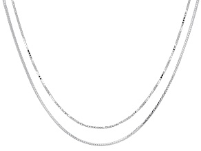 Sterling Silver Round & Square Box Link 24 Inch Adjustable Chain Set Of 2