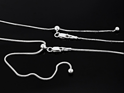 Sterling Silver Round & Square Box Link 24 Inch Adjustable Chain Set Of 2